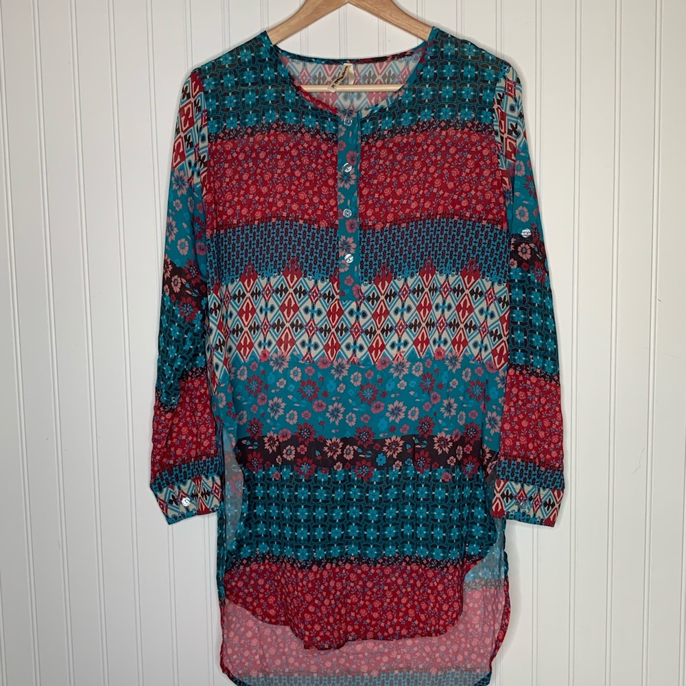 Roper floral flowy tunic shirt long sleeve size S
